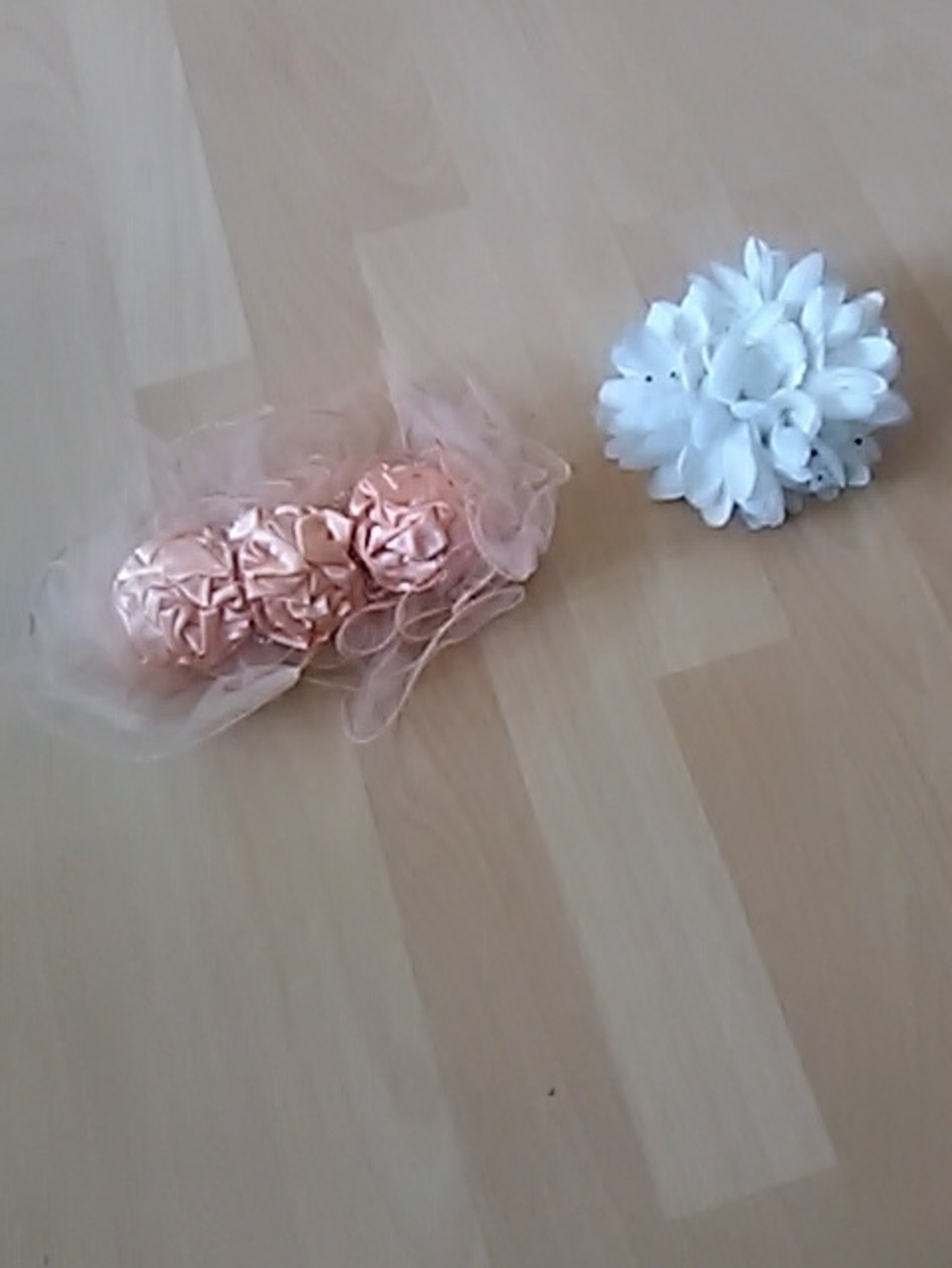 Peach Satin Rosette Hair Clip & White Floral Hair Clip Set - Women Accessories